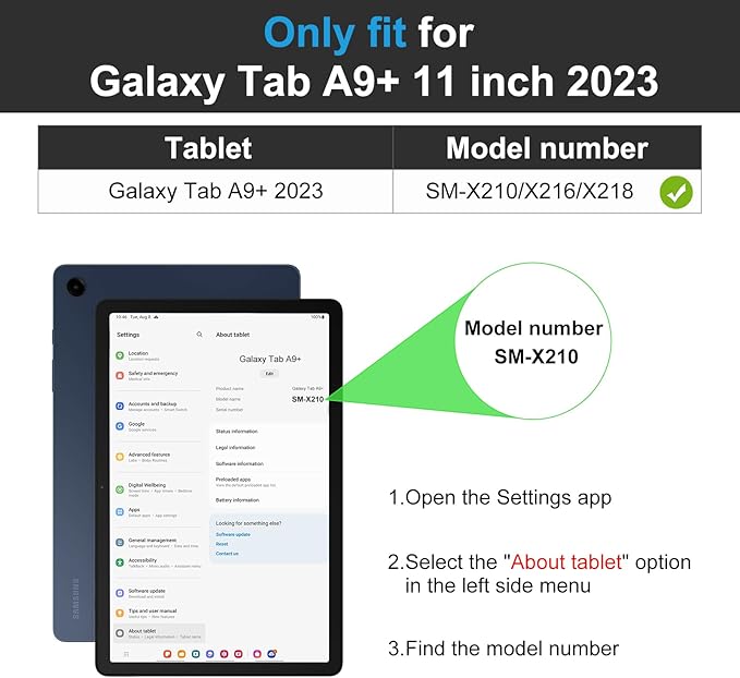 DTTO for Samsung Galaxy Tab A9 Plus 11 inch Case 2023, Premium Leather Business Folio Stand Cover with Hand Strap for Galaxy Tab A9+ 11’’ 2023 Model (SM-X210/X216/X218) - Auto Wake/Sleep, Black