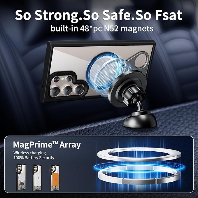 for Samsung Galaxy S24 Ultra Case Clear with Ring Holder,Kickstand 360°Rotatable Invisible Magnetic Built-in Stand [Compatible with MagSafe] [Drop Protection] Slim Soft Edge Cover,Black