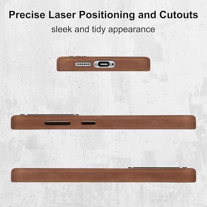 Belemay Leather Case for Samsung Galaxy S24 Compatible with Magsafe - Premium Crazy Horse Leather [Vintage Aesthetics] Unique Patina, Comfort Grip, Metal Buttons, Slim&Soft Cover (6.2") Retro Brown