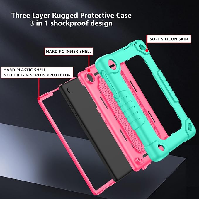 for TCL Tab 8 LE Tablet Case,for TCL Tab 8 Plus Tablet Case,Shoulder Strap Shockproof Kids Friendly(Green/Pink)