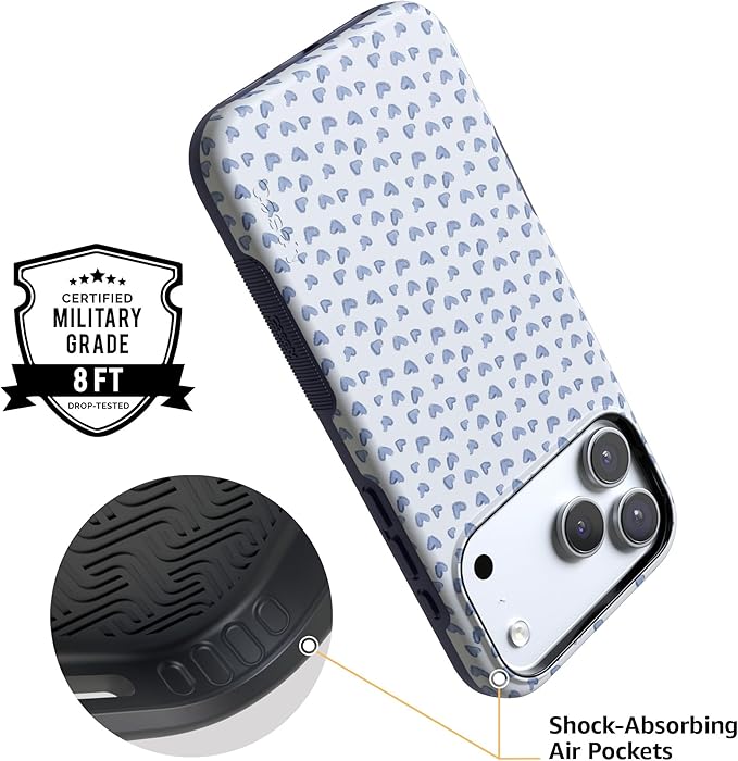 Casely iPhone 17 Pro Case | Lovebug | Blue Hearts | Compatible with MagSafe | Bold Protective Design