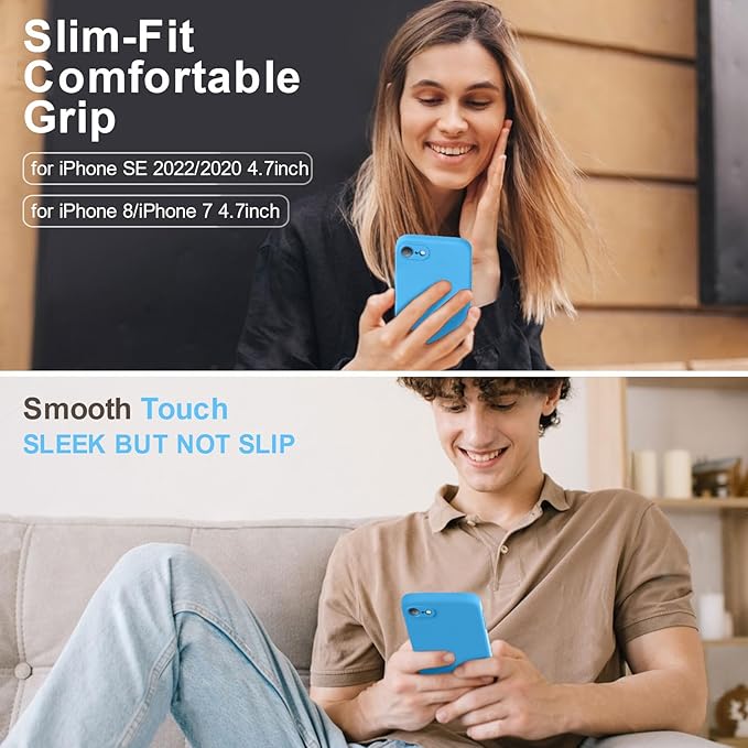 Vooii for iPhone SE Case 2022/3rd/2020,iPhone 8/7 Case, Upgraded Liquid Silicone with [Flat Edges] [Camera Protection] [Soft Anti-Scratch Microfiber Lining] Phone Case for iPhone SE - Blue