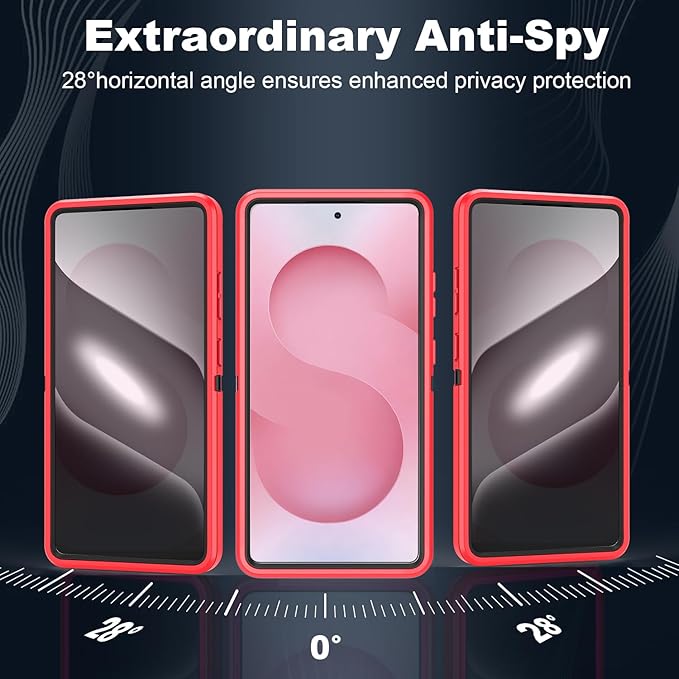 Designed for Samsung Galaxy S24 Ultra Case [with Privacy Screen Protector] 3-Layer Full Body Protection Rugged Shockproof Heavy Duty Phone Case Cover, Red/Black