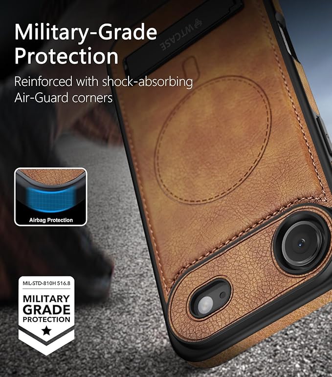 Magnetic for iPhone Air Leather Case,Built-in Invisible Stand [Compatible with Magsafe] Protective Slim Kickstand Phone Cover for iPhone Air Case, (Brown)