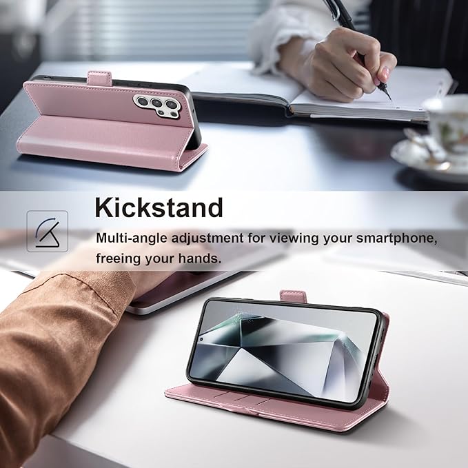 Wallet Flip Case for Samsung Galaxy S25 Ultra 5G - [RFID Blocking] Luxury PU Leather Card Holder Magnetic Phone Cover with Kickstand,Shockproof Protective Case,Pink