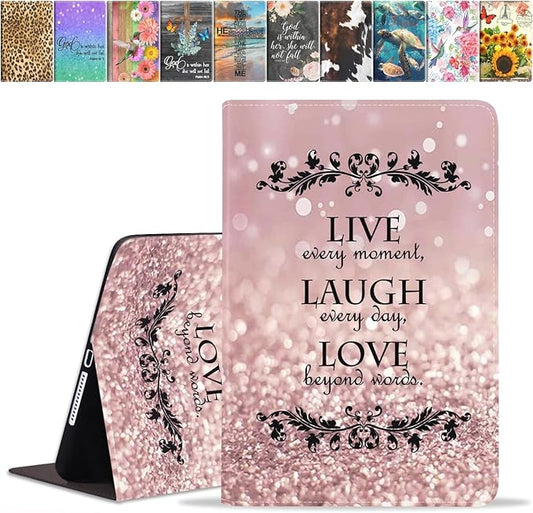 Case for Samsung Galaxy Tab A7 10.4 inch 2022/2020 (SM-T500/T503/T505/T507/T509), Premium PU Leather Stand Folio Cover with Auto Sleep/Wake, Glitter Quote Live Laugh Love