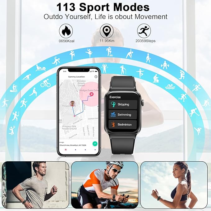 Smart Watch(Answer/Make Call), 1.85" HD Smartwatch for Men Women, 2025 New Fitness Watch with 113+ Sport Modes, Heart Rate/Sleep/SpO2/Calories Monitor, IP68 Waterproof Activity Tracker for Android iOS