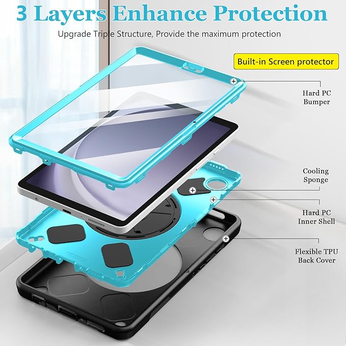 Case for Galaxy Tab A9 Plus 5G 2023: Heavy Duty TPU Cover for Samsung Tablet A9+ 11 Inch with Stand - Handle - Shoulder Strap -S-Pen Holder- Mint Green