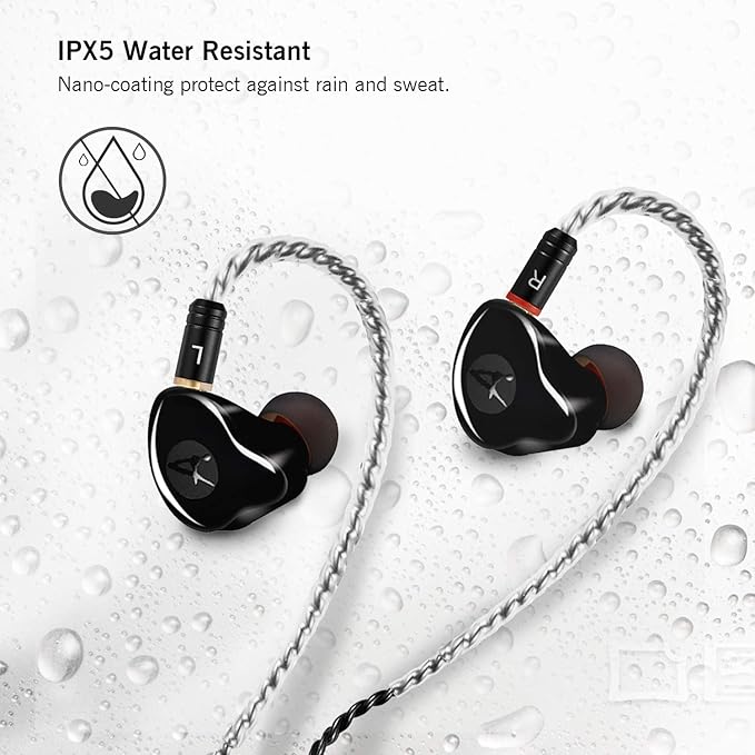 in Ear Monitor Headphones, HiFi Stereo IEM Earphones, Dynamic Dual Driver Wired Earbuds with Detachable Cable, Noise Canceling Headset for Singers Musicians Drummers Audiophile (Black)