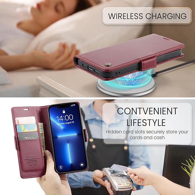 for iPhone 13 Pro Case, Premium PU Leather Wallet Case Flip Cover with [RFID Blocking][Card Holder][Stand Function] Shockproof Protective for iPhone 13 Pro 6.1 inch, Red