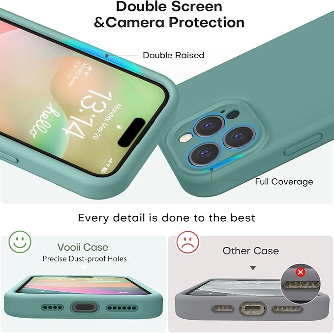 Vooii Compatible with iPhone 16 Pro Case, Liquid Silicone Upgrade [Camera Protection] [Soft Anti-Scratch Microfiber Lining] Shockproof Phone Case for iPhone 16 Pro 6.3 inch - Pine Green
