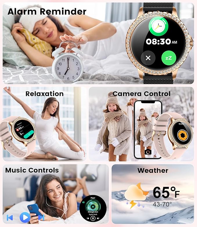 Smart Watches for Women,1.32" HD Smartwatch with Answer/Make Call,AI Voice Control,Heart Rate/Calories/SpO2 Monitor 100+ Sport Modes Ladies Fitness Tracker Watch for Android iOS 2 Straps Black-Gold