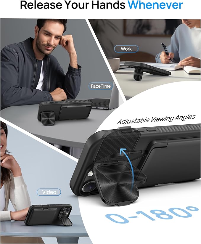 for iPhone 16 Pro Max Case with Card Holder & Kickstand & Camera Cover, Full Body Protective Silicone Edge Multifunctional Wallet Stand Phone Cover Case for iPhone 16 Pro Max, Black