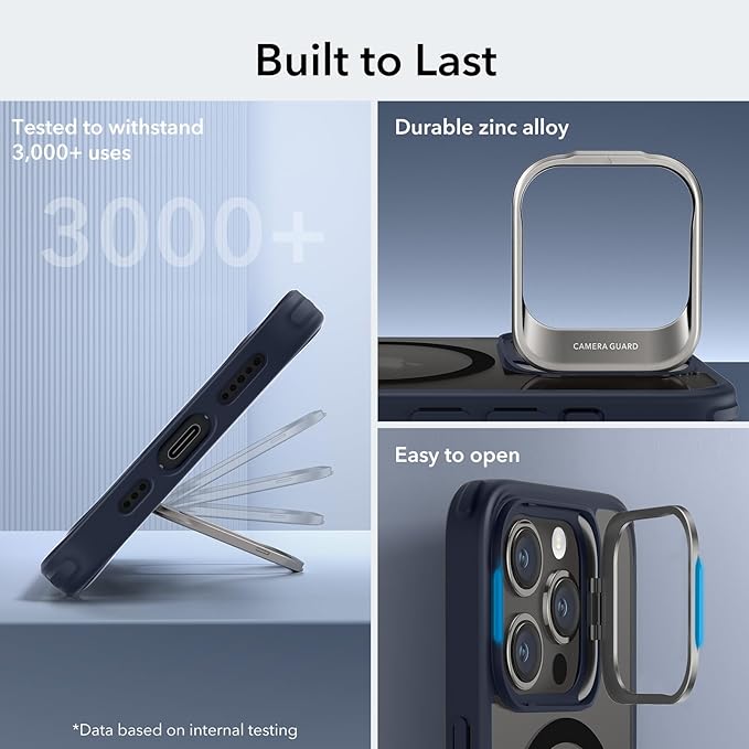 ESR for iPhone 15 Pro Case, Compatible with MagSafe, Military-Grade Protective Case, Built-in Stash Stand Phone Case, Scratch-Resistant Back Cover, Classic Series, Clear Dark Blue