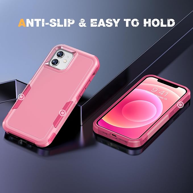 Diaclara Designed for iPhone 12 Case/iPhone 12 Pro Case, [with Privacy Screen Protector] [Anti Spy] [Military Grade Drop Protection] Heavy Duty Full-Body Shockproof Phone Case, Pink