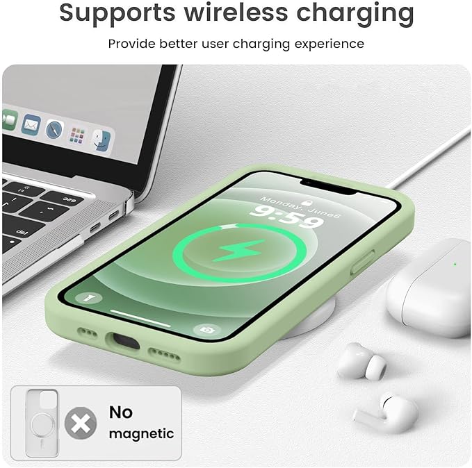 Vooii Compatible with iPhone 12 Case/iPhone 12 Pro Case, Liquid Silicone Upgrade [Soft Anti-Scratch Microfiber Lining] [Shockproof Drop Protection] Phone Case 6.1 inch - Matcha