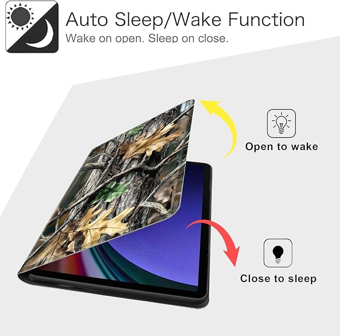 Case for Samsung Galaxy Tab S10 FE/ S9 FE 5G 10.9 Inch/Tab S9 11 Inch, Slim PU Leather Stand Cover with Auto Wake/Sleep, Multi-Angle Viewing & Shockproof, Camouflage with Oak