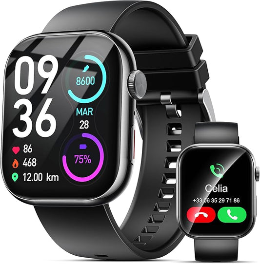 Smart Watch for Men Women, 2.01" HD Touchsreen, Bluetooth Calling, IP68 Water-Resistance, 180+ Sports Modes, Health, Fitness & Sleep Tracker, Timer, Fitness Watch for Android/iOS, Black