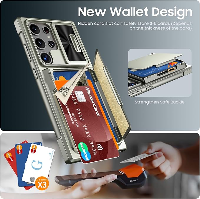 for Samsung Galaxy S24 Ultra Wallet Case with RFID Blocking Card Holder & Camera Cover & Kickstand, Full Body Shockproof Case for S24 Ultra 6.8Inch 2024-Champagne Primary Titanium(Upgraded)