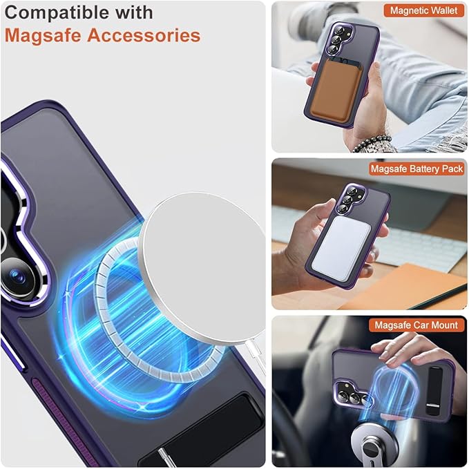 for Samsung Galaxy S24 Plus Case with [Invisible Stand], Compatible with MagSafe, Strong Magnetic & Kickstand, Drop Protection Slim Matte Phone Case for Galaxy S24+ (Dark Purple)