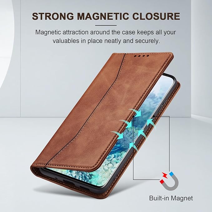 Jasonyu Flip Wallet Case for Samsung Galaxy S20 5G [5.97 x 2.72in],Leather Magnetic Folio Cover with Card Holder,Kickstand - TPU Shockproof Durable Protective Phone Case,Brown