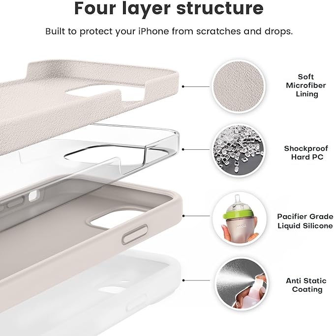 Vooii Compatible with iPhone 12 Case/iPhone 12 Pro Case, Liquid Silicone Upgrade [Soft Anti-Scratch Microfiber Lining] [Shockproof Drop Protection] Phone Case 6.1 inch - Stone