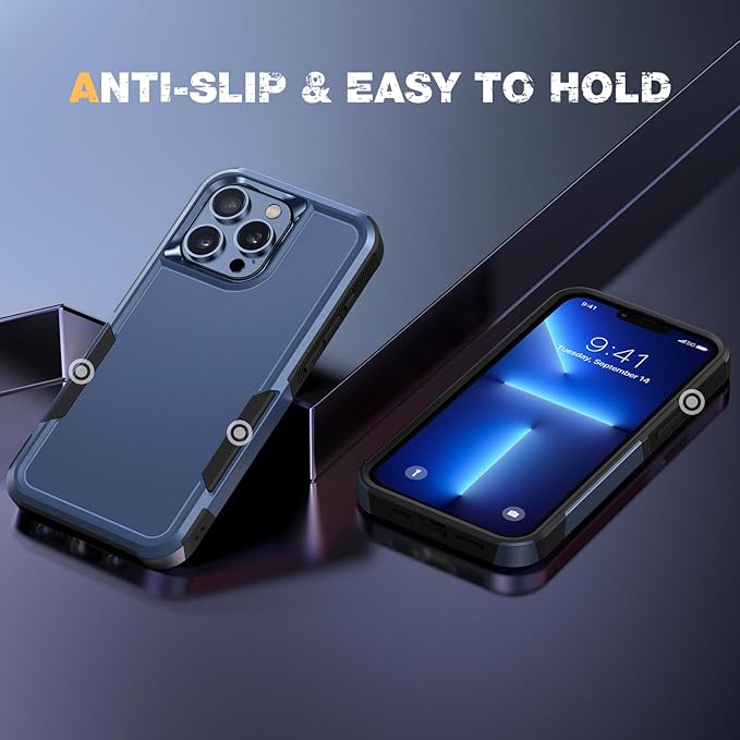 Diaclara Designed for iPhone 13 Pro Max Case, [with Privacy Screen Protector] [Anti Spy] [Military Grade Drop Protection] Heavy Duty Full-Body Shockproof Phone Case, Dark Blue