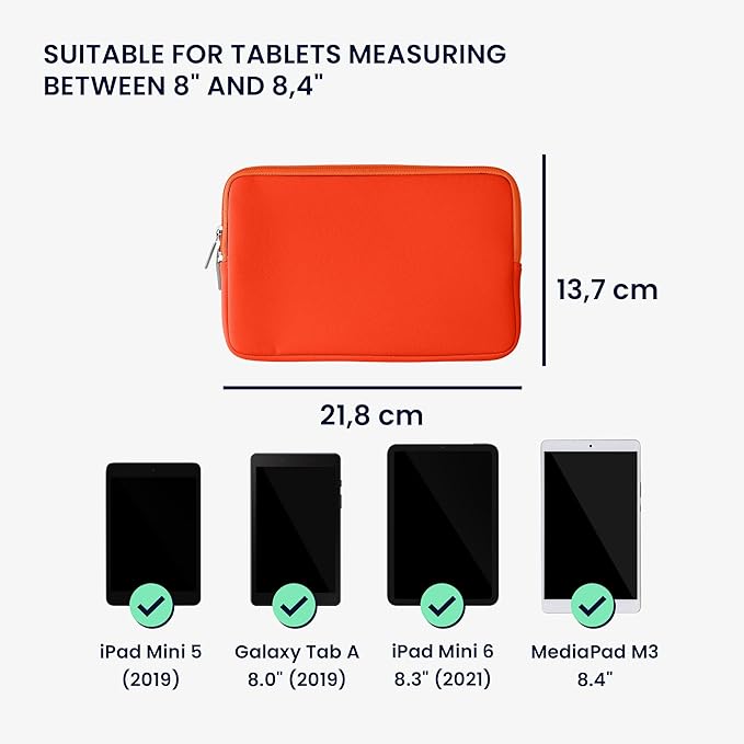 kwmobile Neoprene Pouch Compatible with 8"-8,4" Tablet - Universal Sleeve Case Cover with Zipper for Tablet - Orange