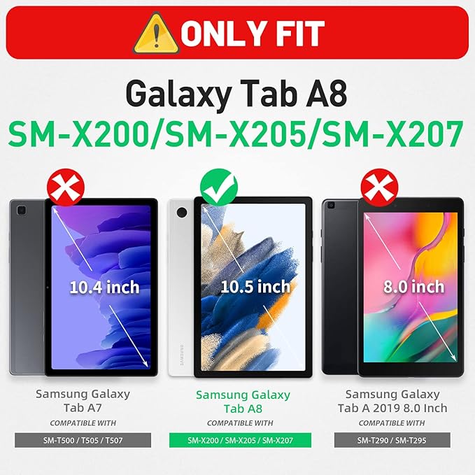 HXCASEAC Case for Samsung Galaxy Tab A8 10.5 inch, Protective with Screen Protector/Hand Strap/Pen Holder, Sturdy Shockproof A8 Tablet Case 2022 SM-X200/X205/X20 - Black