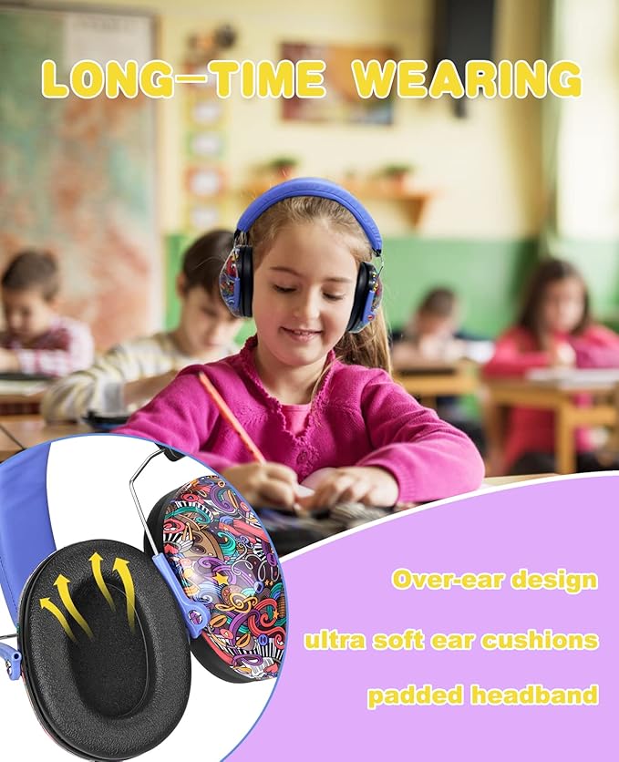 ROHEAR 032 Kids Ear Protection Safety Muffs, NRR 25dB Noise Blocking Earmuffs for Monster Trucks, Autism, Studying, Protective Ear Defenders for Toddler Children Teens - SYMBOL MUSIC