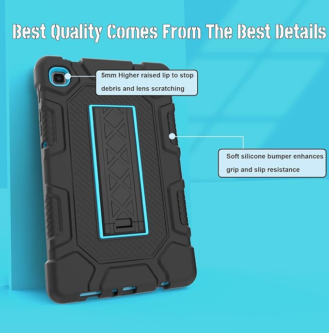 Rantice A7 Lite 2021 (SM-T220/T225), Hybrid a7 Lite Case 8.7 Inch with Kickstand, Shockproof Rugged Case for Kids Boys Girls (Black+Blue)