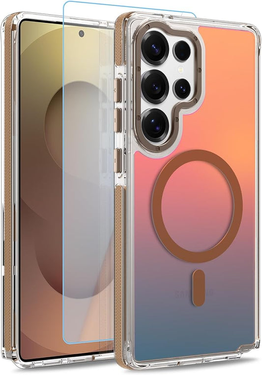 MOWIME Magnetic Case for Samsung Galaxy S25 Ultra [Compatible with Magsafe] [Cute Fashion Fluorescent Design] [1 Screen Protector] Slim Translucent Matte Case for Galaxy S25 Ultra 6.9", Desert