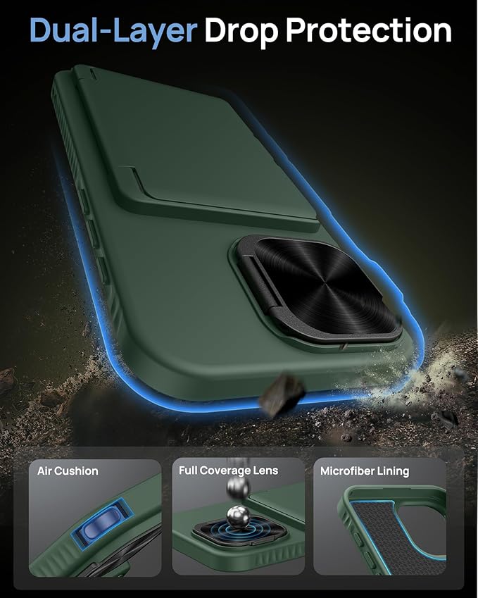 for iPhone 16e Case Wallet with Stand, Built-in Card Holder & Camera Cover, Military Grade Drop Protection Shockproof Rugged Protective Multifunctional Phone Case for iPhone 16e 2025, Green