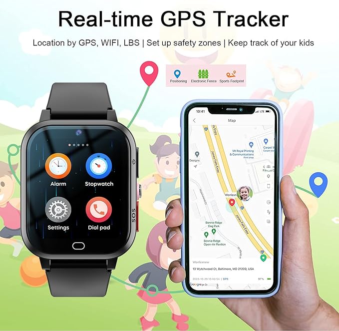 4G GPS Smart Watch for Kids Whatsapp Line Video Phone Call and Text Voice Chat SOS Alarm Message Anti-Lost Real-time Tracker Pedometer Silent Mode Camera TikTok Facebook Global Version Age 3-15 Gift