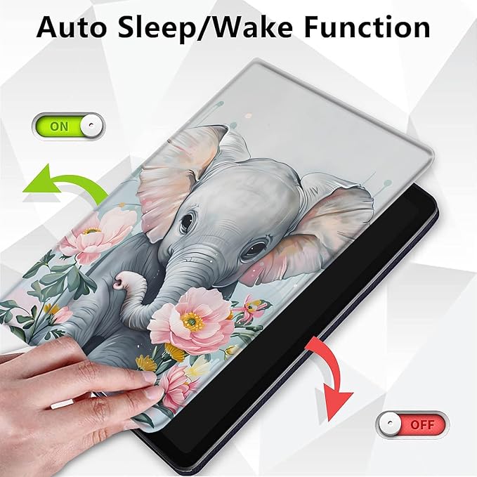 Case for Samsung Galaxy Tab A9+ 11 Inch 2023 Release (SM-X210/X216/X218), Adjustable Stand Auto Wake/Sleep Smart Case for Galaxy Tab A9 Plus Tablet - Little Elephant Flower