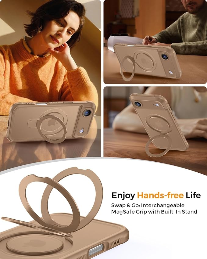 MOCCA Compatible with iPhone Air Case with Magnetic Invisible Stand [Full Camera Protection] [Compatible with Magsafe] Military Drop Shockproof Translucent Matte Phone Case Cover 6.5",Brown