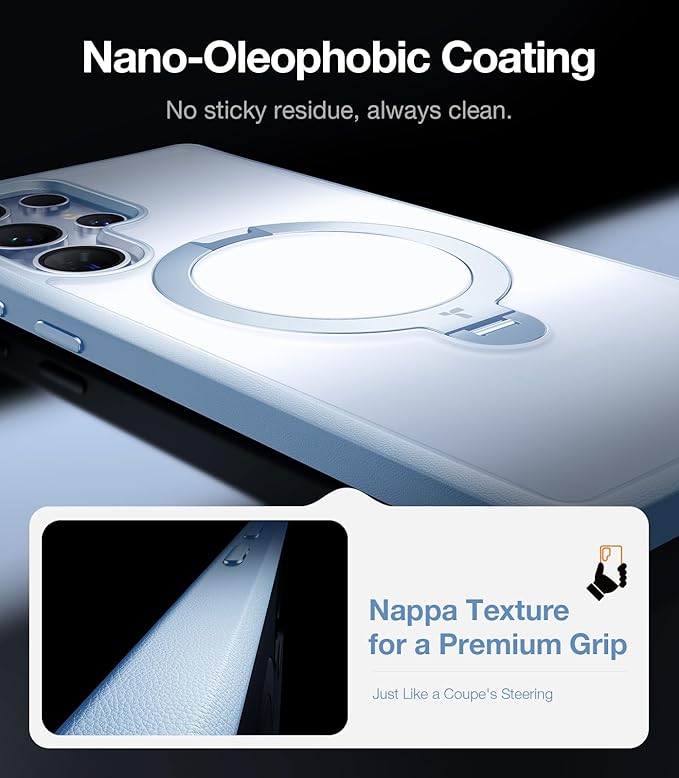 TORRAS 360° Spin Magnetic Stand for Samsung Galaxy S25 Ultra Case, Fit for Magsafe, Shockproof Slim Protective S25 Ultra Case with Kickstand for Women Men, Ostand Spin, Translucent Frosted Silverblue