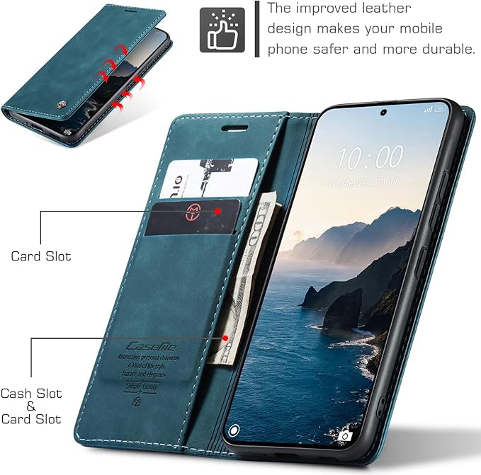 for Xiaomi 14T Pro Case, Flip Wallet Leather Case with Card Holder Magnetic Closure Shockproof Kickstand Protective Phone Cases Cover for Xiaomi mi 14T Pro, Blue-Green