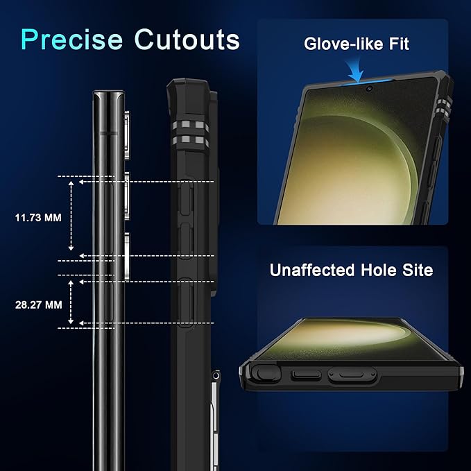 DEERLAMN Case for Samsung Galaxy S25 Ultra 6.9-Inch with Slide Camera Cover+Screen Protector, Rotated Ring Kickstand Military Grade Drop Protection Shockproof Protective Cover-Black