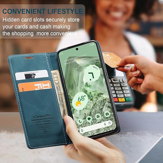 for Google Pixel 8A Case, Flip Wallet Leather Case with Card Holder Magnetic Closure Shockproof Kickstand Protective Phone Cases Cover for Pixel 8A, Blue-Green