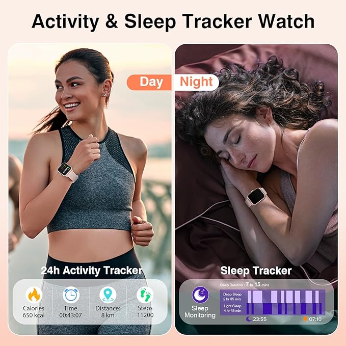 Smart Watch for Women Men, Smartwatch 1.8'' Alexa Fitness Tracker IP68 Waterproof Smart Watches for Women Compatible for Android & iOS with Bluetooth Calls, IP68 Heart Rate/Sleep/SpO2 Monitor, 110+