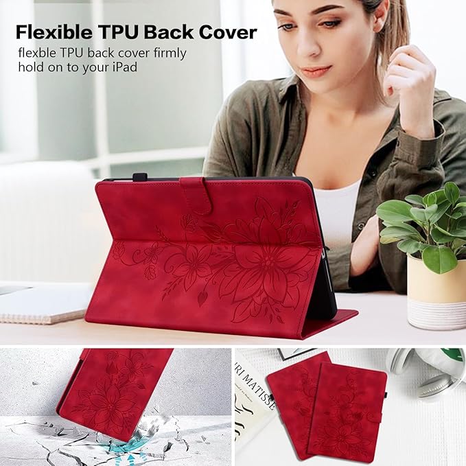 Premium PU Leather Case with Pen Holder for Samsung Galaxy Tab A9 8.7 Inch SM-X110/X115/X117, Magnetic Clasp Stand, Red