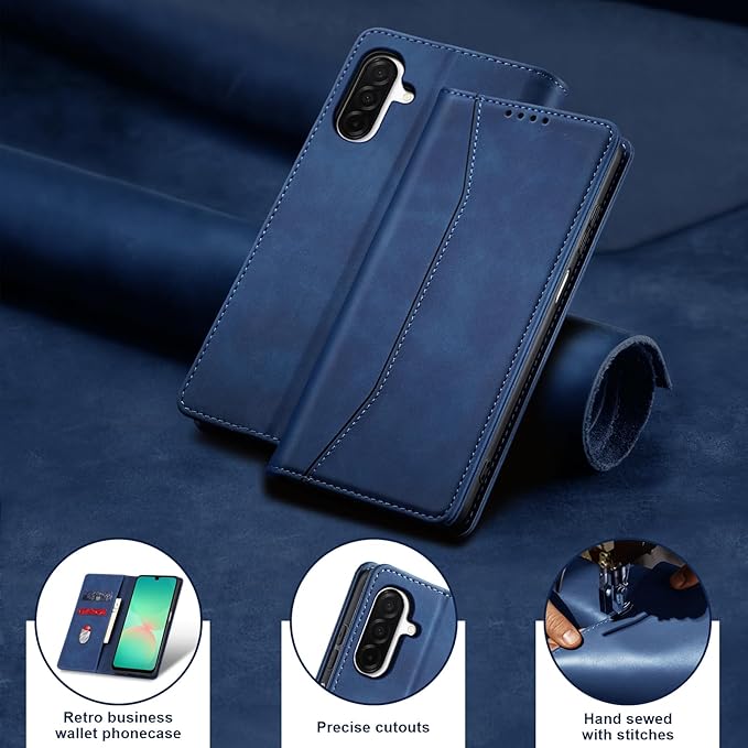 Jasonyu Flip Wallet Case for Samsung Galaxy A26 5G,Leather Magnetic Folio Cover with Card Holder,Kickstand - TPU Shockproof Durable Protective Phone Case,Blue