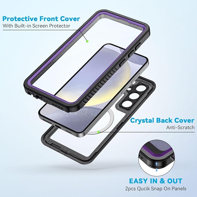 Lanhiem for Samsung Galaxy S24 Phone Case, IP68 Waterproof Dustproof, Built-in Screen Protector, Rugged Full Body Shockproof Protective Cover for Galaxy S24 5G 6.2 Inch, Purple