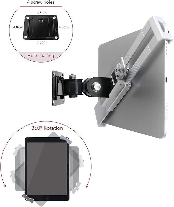 Tablet Wall Mount Holder with Anti Theft Lock,Rotate Design,Multi Angle,Bracket for Most 8 to 10.4 Inch,and for iPad 7.9" 8.3" 9.7" 10.2" 10.5" 10.9"& 11",Galaxy tab,& More,(Silver)