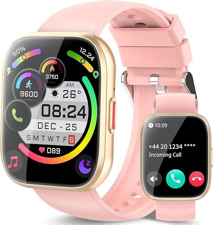 Smart Watch for Men Women Bluetooth Call, 1.85" HD Touch Screen Fitness Watch with Sleep Heart Rate Monitor, 112+ Sports Modes, IP68 Waterproof Activity Trackers for Android iOS, Pink