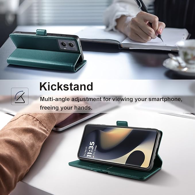 Wallet Flip Case for Motorola Edge (2024) - [RFID Blocking] Luxury PU Leather Card Holder Magnetic Phone Cover with Kickstand,Shockproof Protective Case,Green