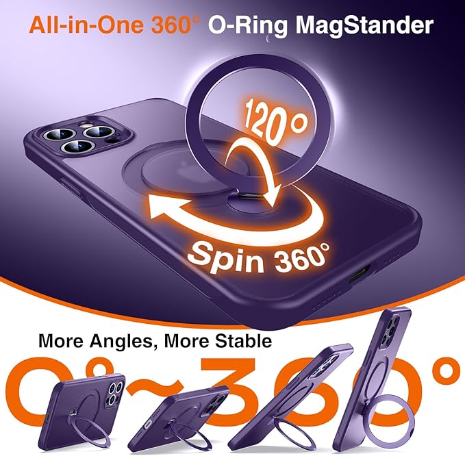360° O-Ring MagStander for iPhone 12 Pro Max Case with Magnetic Kickstand Ring Holder [Compatible with MagSafe][360°Rotate Stand][Military Shockproof] iPhone 12 Pro Max Phone Cover Purple