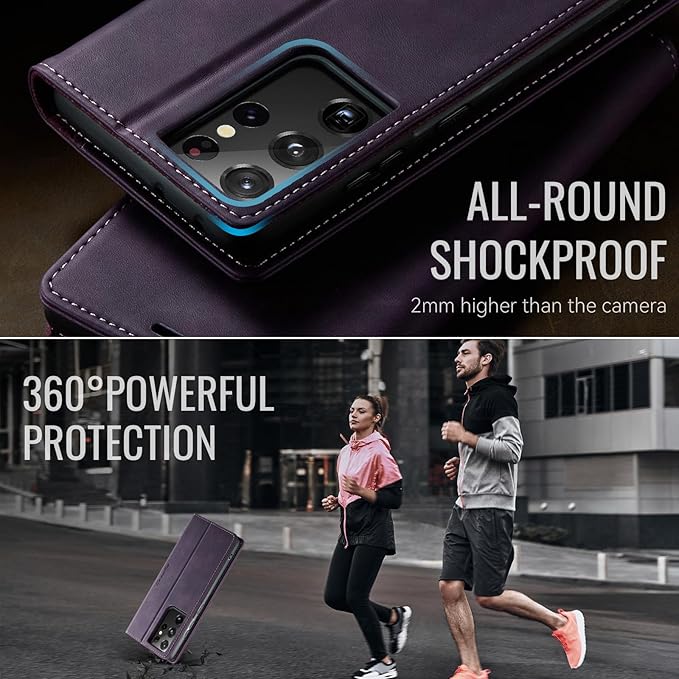 Wallet Case for Samsung Galaxy S21 Ultra Leather Wallet Flip Cover with Card Holder, Kickstand, Magnetic Closure, RFID Blocking TPU Shockproof Phone Case Compatible with S21 Ultra, Purple