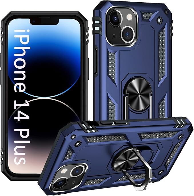 ADDIT Phone Case for iPhone 14 Plus Case,with Kickstand Ring,Adjustable Stand,Military Grade,Heavy Duty Protection,Shockproof,Anti-Fingerprint,Support Magnet Car Mount,Blue